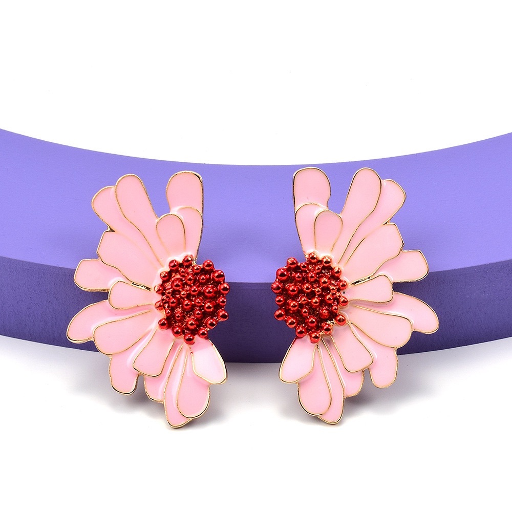 Enamel Pink Daisy Flower Large Stud Earrings NWT
